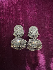 Traditional Silver-Tone Jhumka Earrings