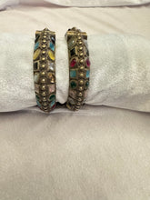 Antique Brass Screw Bangles with Real Stone Accents