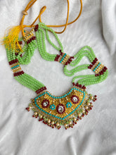 Gold Plated Necklace with Emerald Beads, Rubies & Pearls