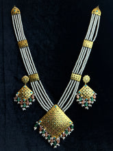Gold Plated Long Necklace with Pearl Strings & Filigree Pendant