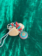 Handcrafted Silver Pendant Necklace with Red and Turquoise Beads