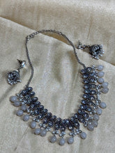 German Silver Necklace with Pearls & Stone Work