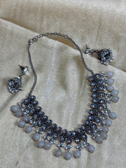 German Silver Necklace with Pearls & Stone Work