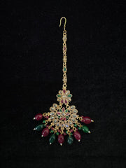Gold-Plated Ruby, Pearl & Sapphire Tikli – Ornamental Elegance