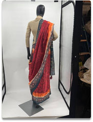 Ajrakh Hand Block Print Gajayana Silk Saree with Natural Dyes and Geometric Pattern