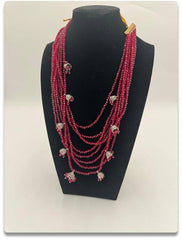Red Beaded Necklace with Silver-Toned Jhumka Charms