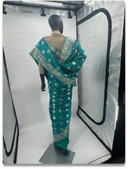 Rama Green Chennai Katan Silk Saree with Intricate Gold Stone Zari Work