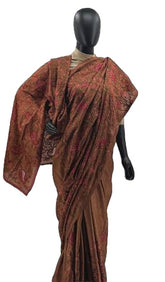 Brown Sardoal Saree with Pink and Red Floral Embroidery and Multicolor Detailing