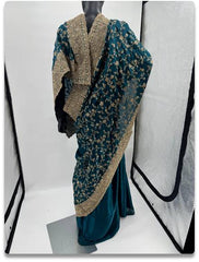 Teal Blue Silk Saree with Intricate Golden Zari Handwork