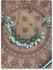 Pearl and Stone Necklace with Antique Brass Detailing