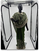 Elegant Green Party Saree with Silver Embroidery and Stonework