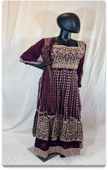 Maroon Anarkali Suit with Beige Embroidery – Size L