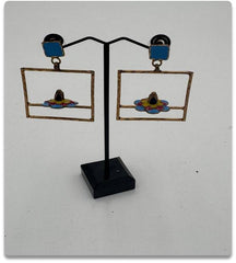 Handcrafted Gold-Toned Floral Earrings with Colorful Painted Design