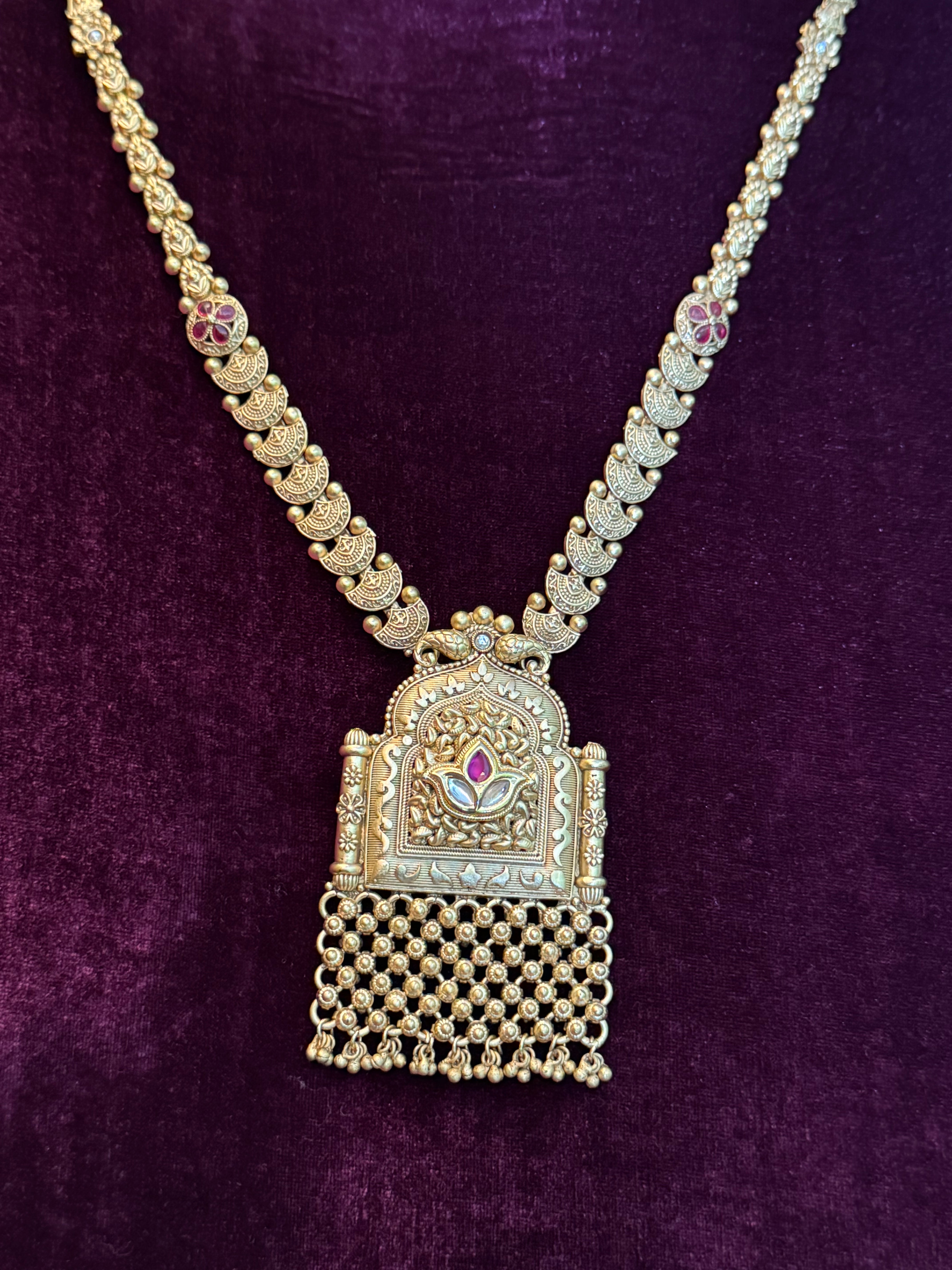 Heritage Gold-Plated Brass Necklace with Intricate Pendant