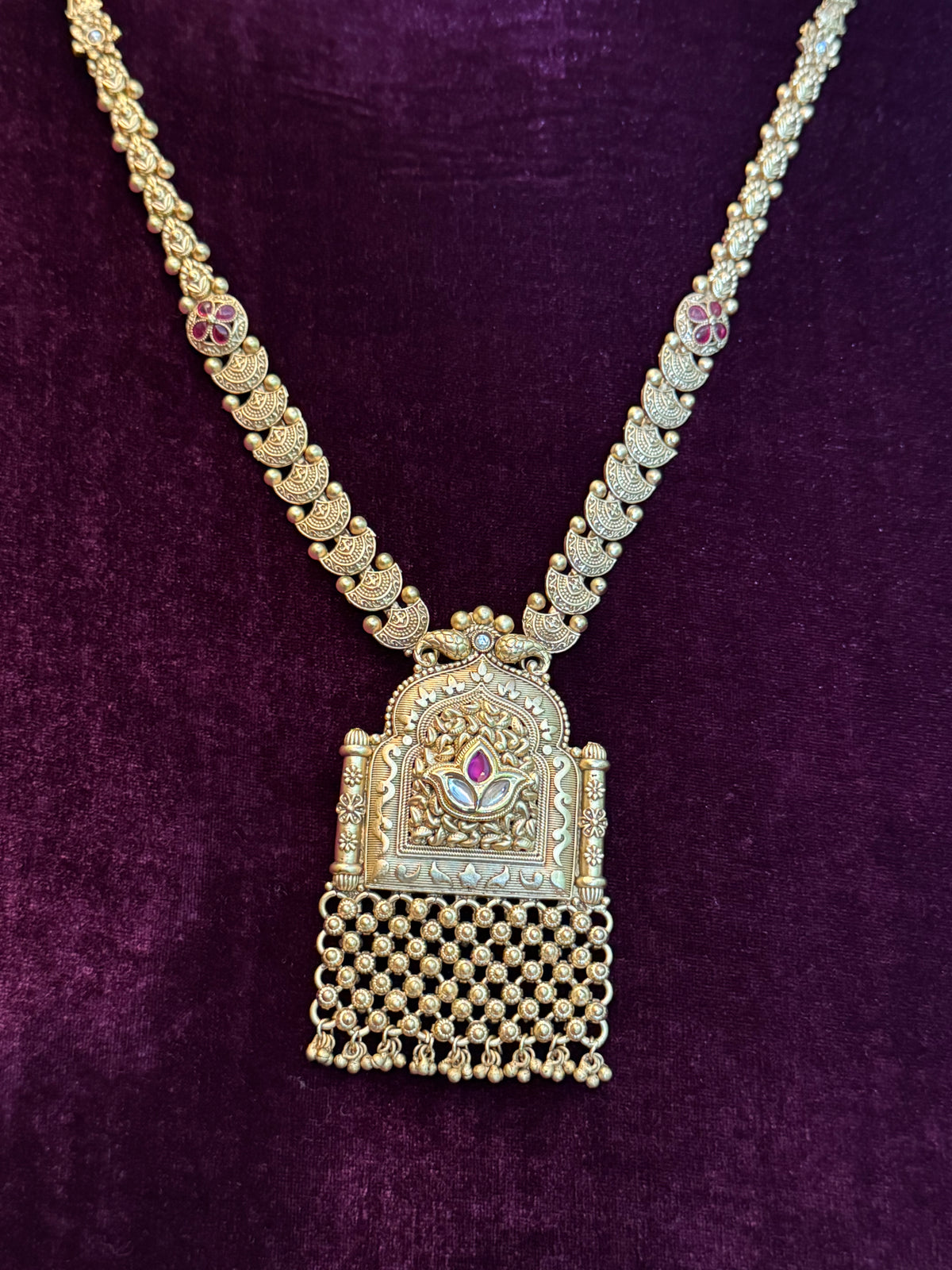Heritage Gold-Plated Brass Necklace with Intricate Pendant