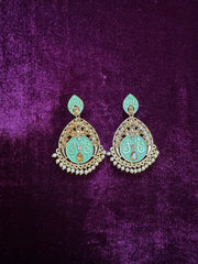 Teal and Gold Statement Earrings in Stainless Steel