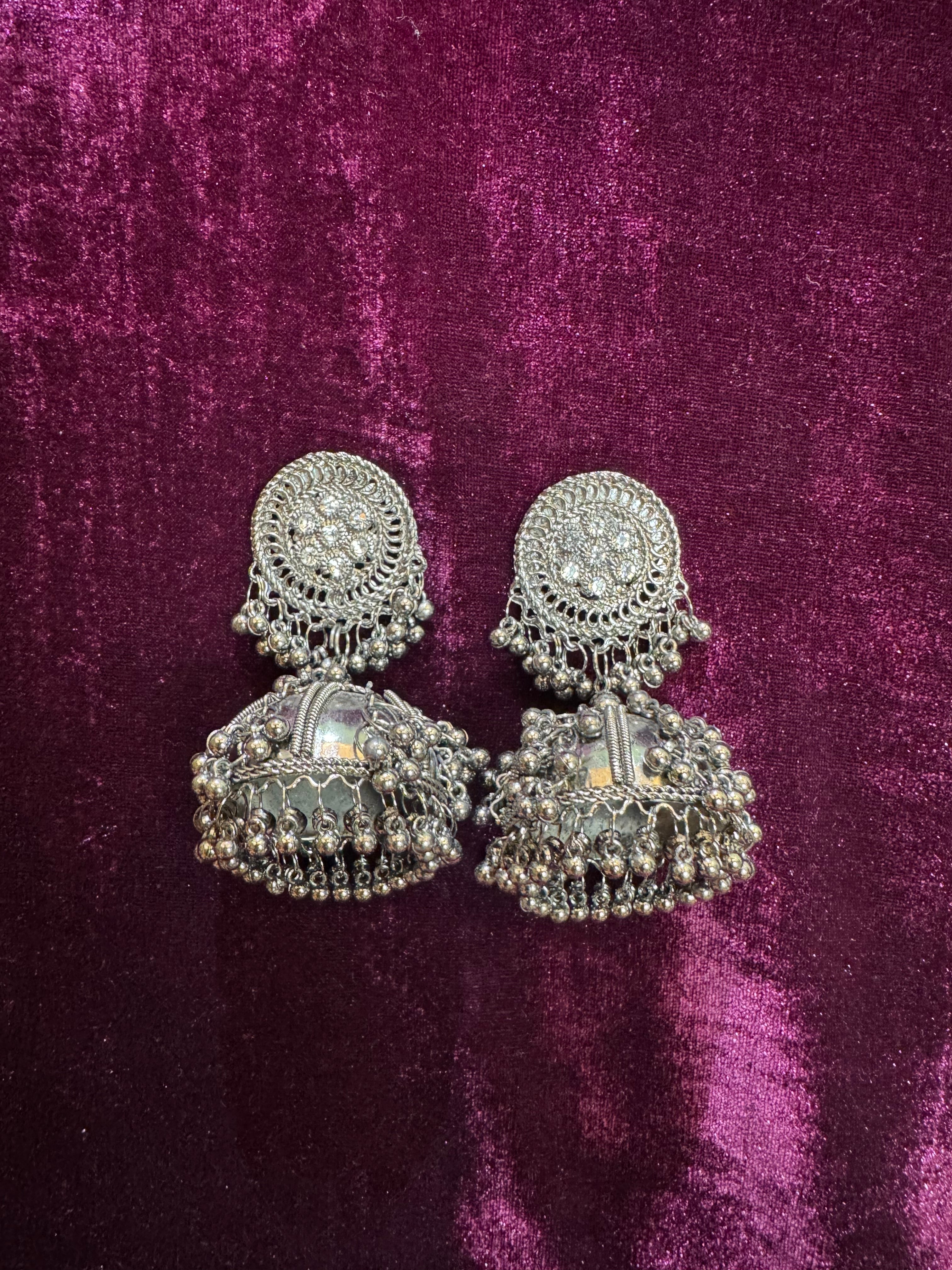 Traditional Silver-Tone Jhumka Earrings