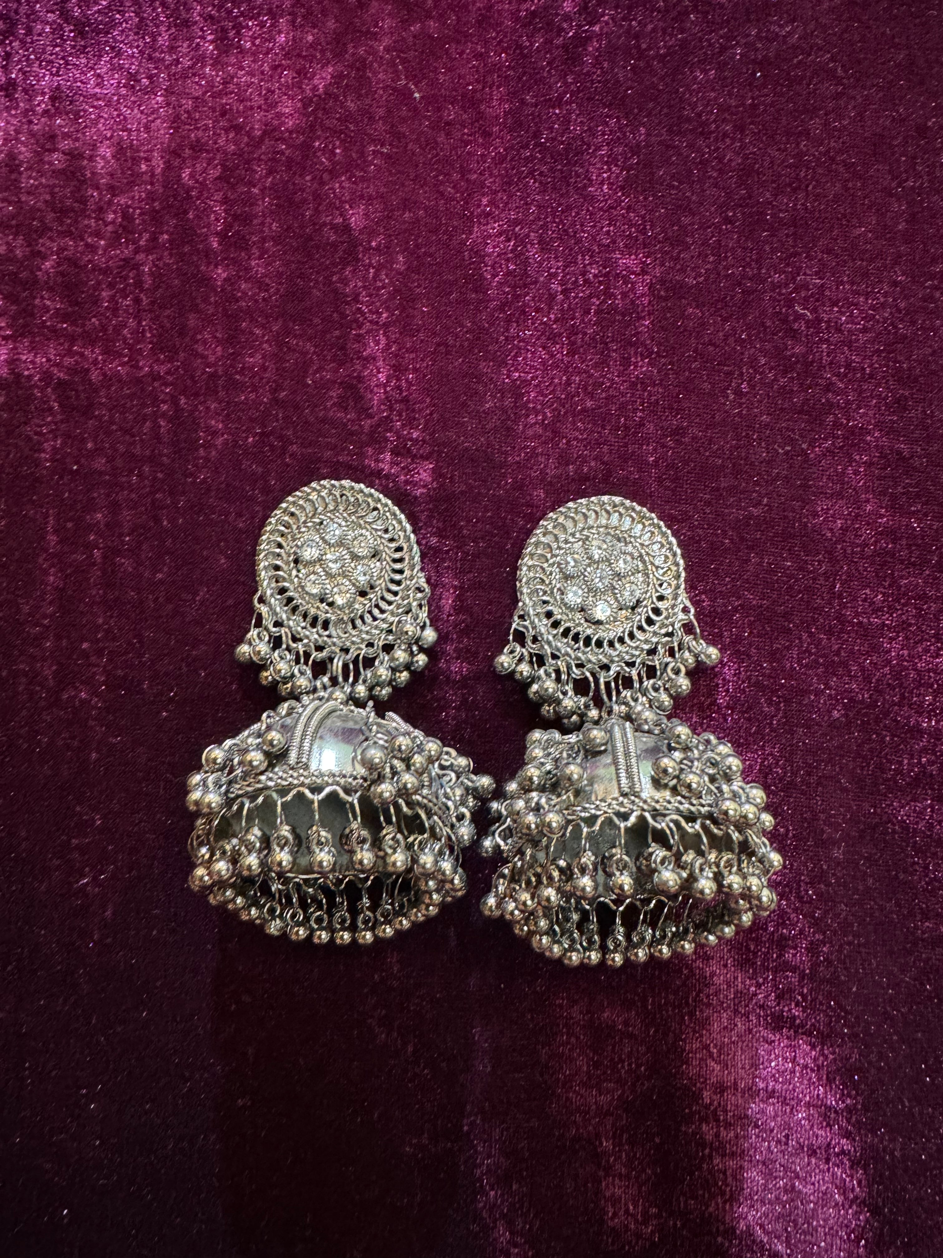 Traditional Silver-Tone Jhumka Earrings