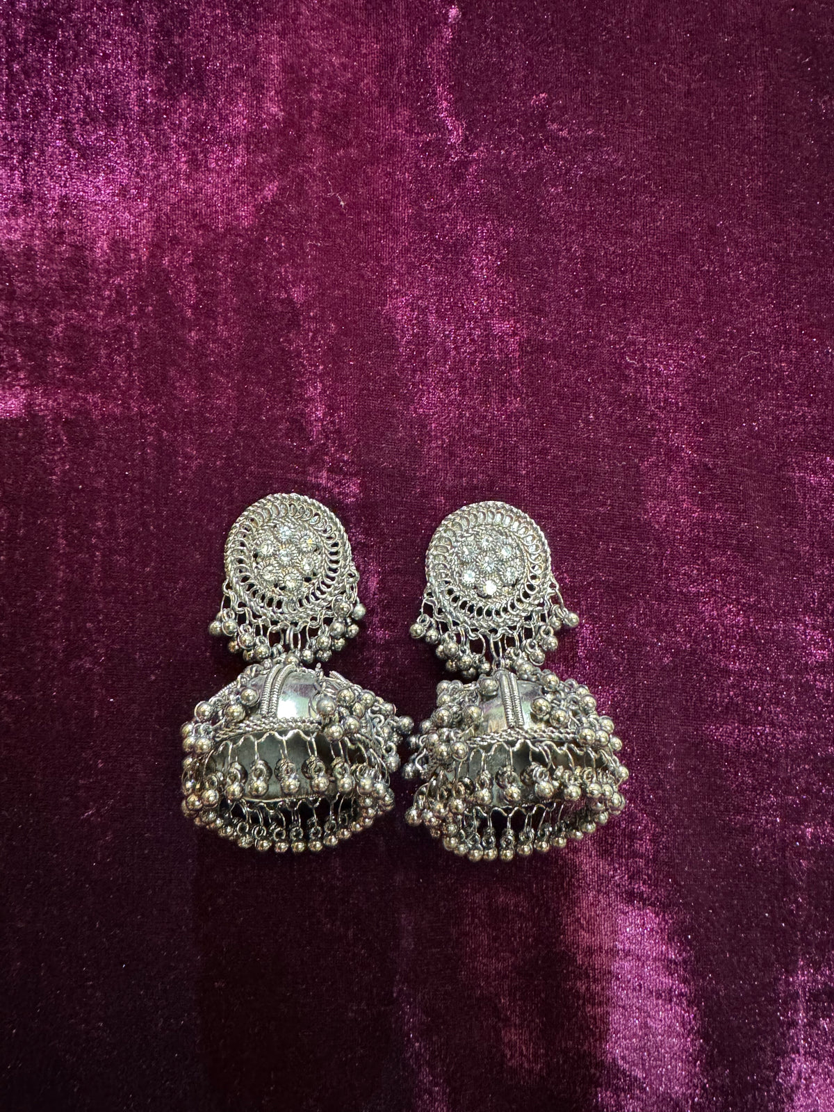 Traditional Silver-Tone Jhumka Earrings