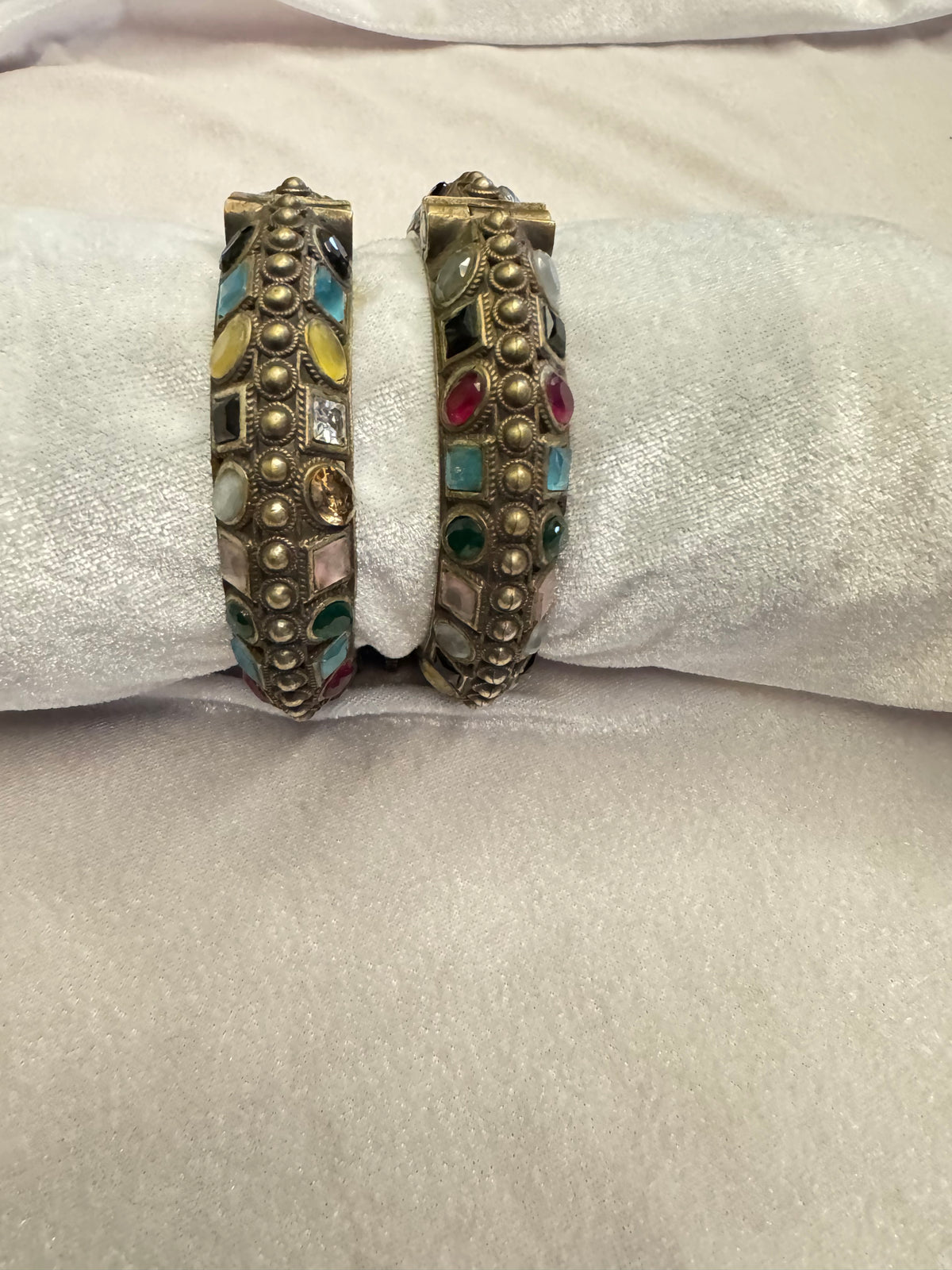 Antique Brass Screw Bangles with Real Stone Accents