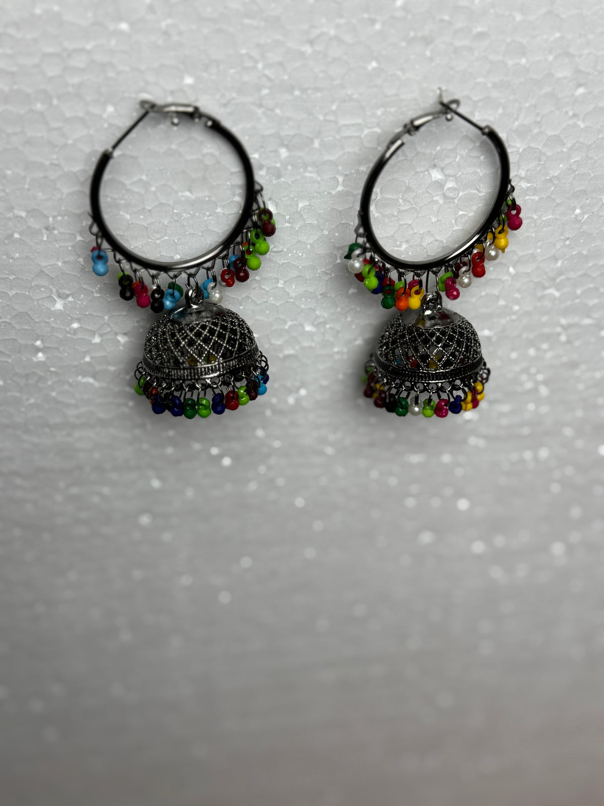 Colorful Traditional Jhumka Earrings – Oxidized Silver with Beadwork