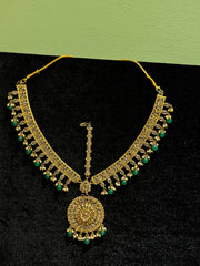Royal Gold-Plated Necklace with Emerald Green Stone Accents
