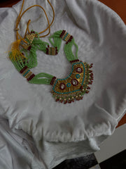 Gold Plated Necklace with Emerald Beads, Rubies & Pearls