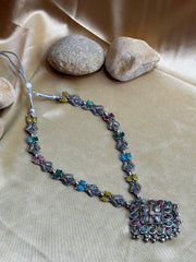 Handcrafted Silver Necklace with Multicolored Crystal Stones & Pendant