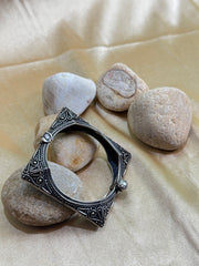 Vintage Oxidized Brass Bangle with Geometric & Ornate Patterns