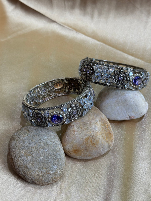 Stainless Steel Handcrafted Bangles with Real Violet Stones