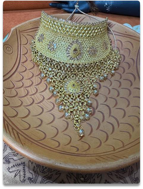 Golden Handcrafted Choker Necklace with Stones & Glass Detailing