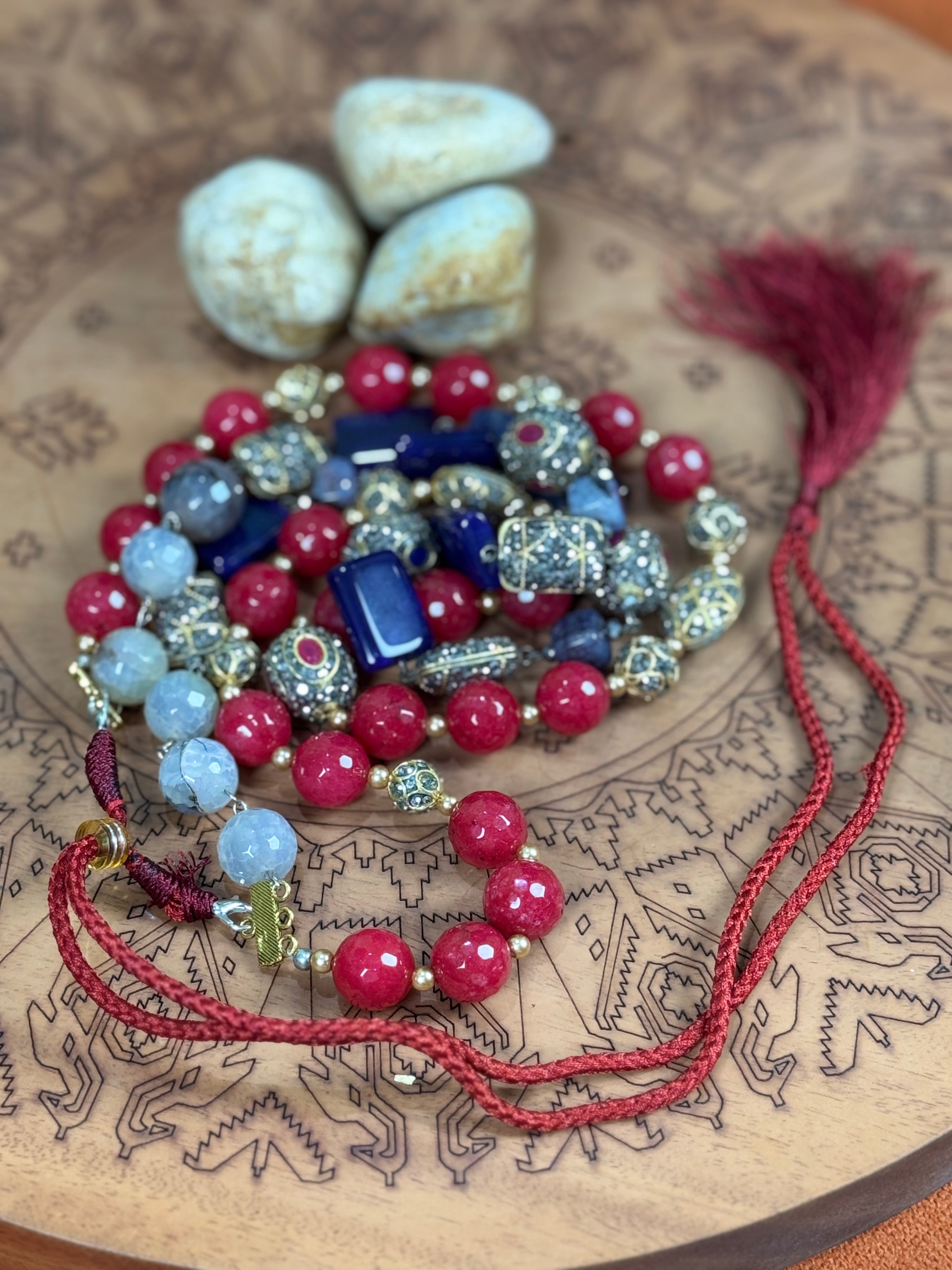 Long Necklace with Turkish Beads, Marble Stones & Glass Work