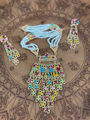 Gold Plated Multicolor Necklace Set with Pearls & Stones