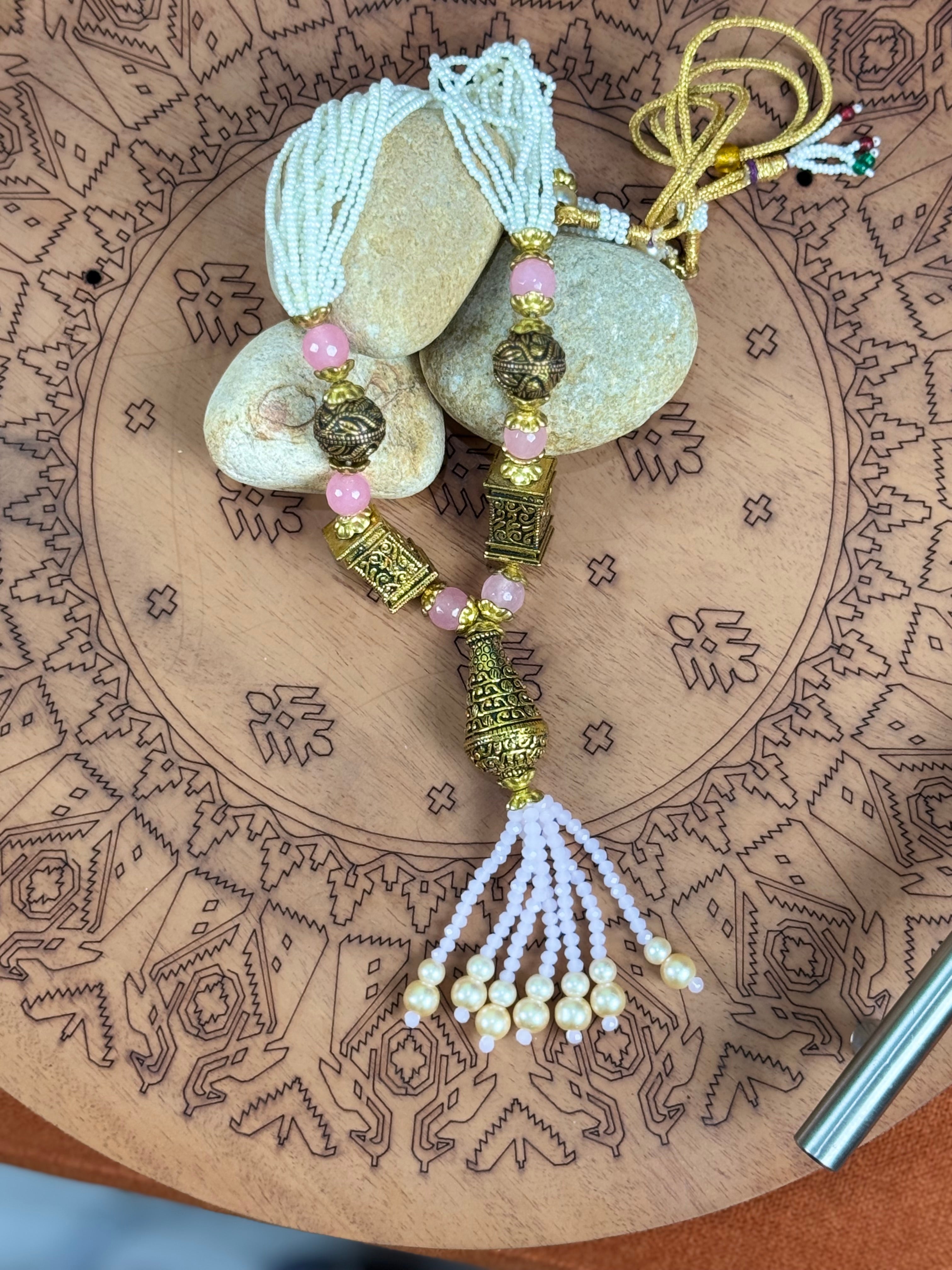 Silver-Toned Necklace with Pearls, Beads & Pink Stone Accents