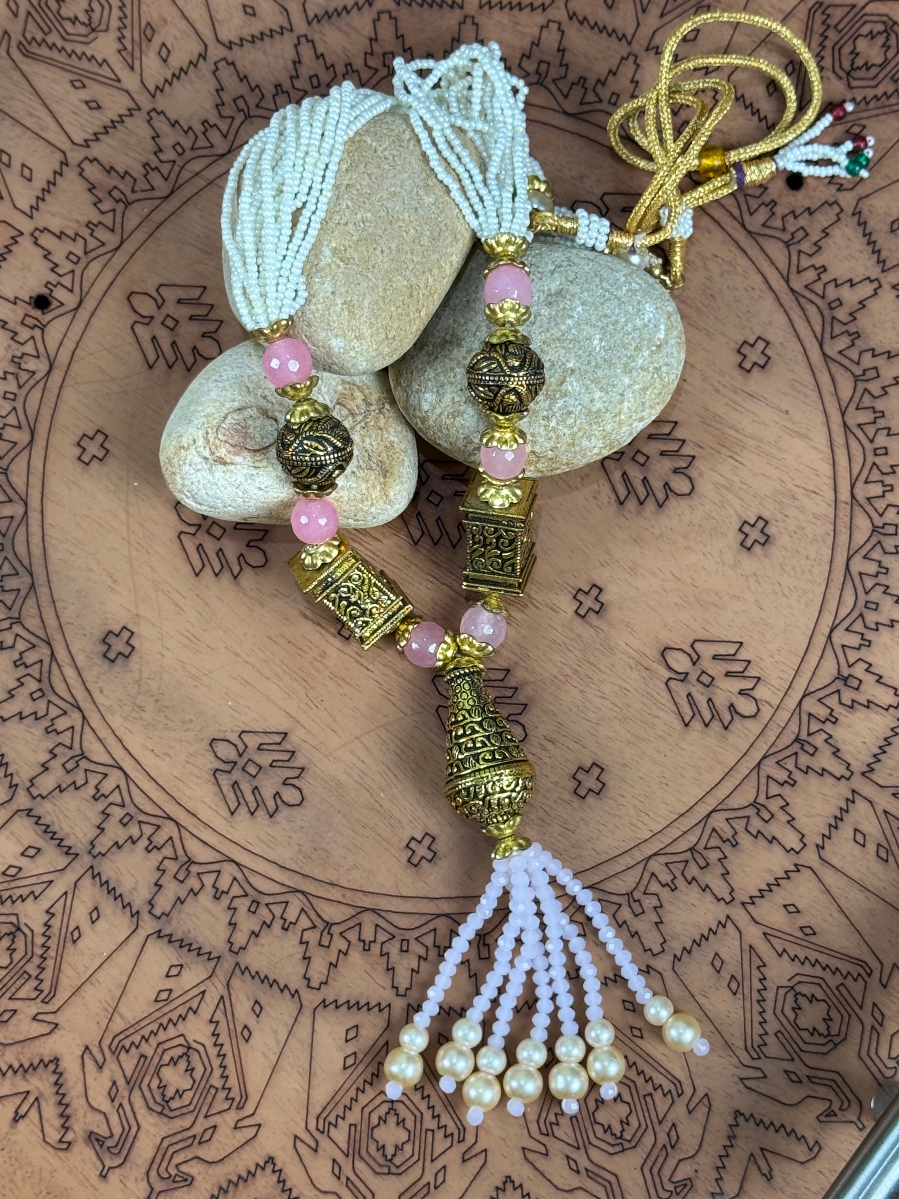 Silver-Toned Necklace with Pearls, Beads & Pink Stone Accents