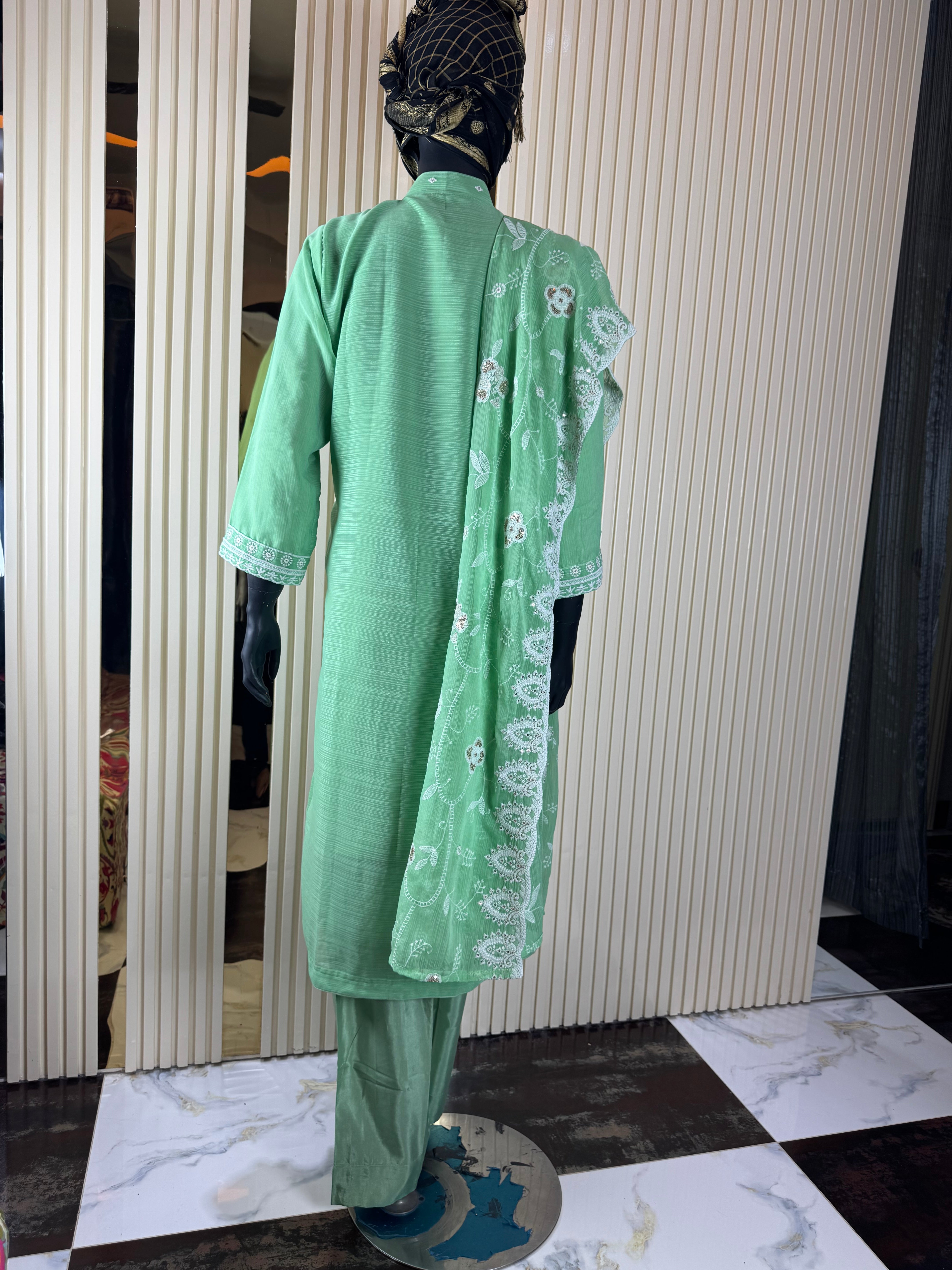 Pastel Green Silk Sharara Suit – Size 46