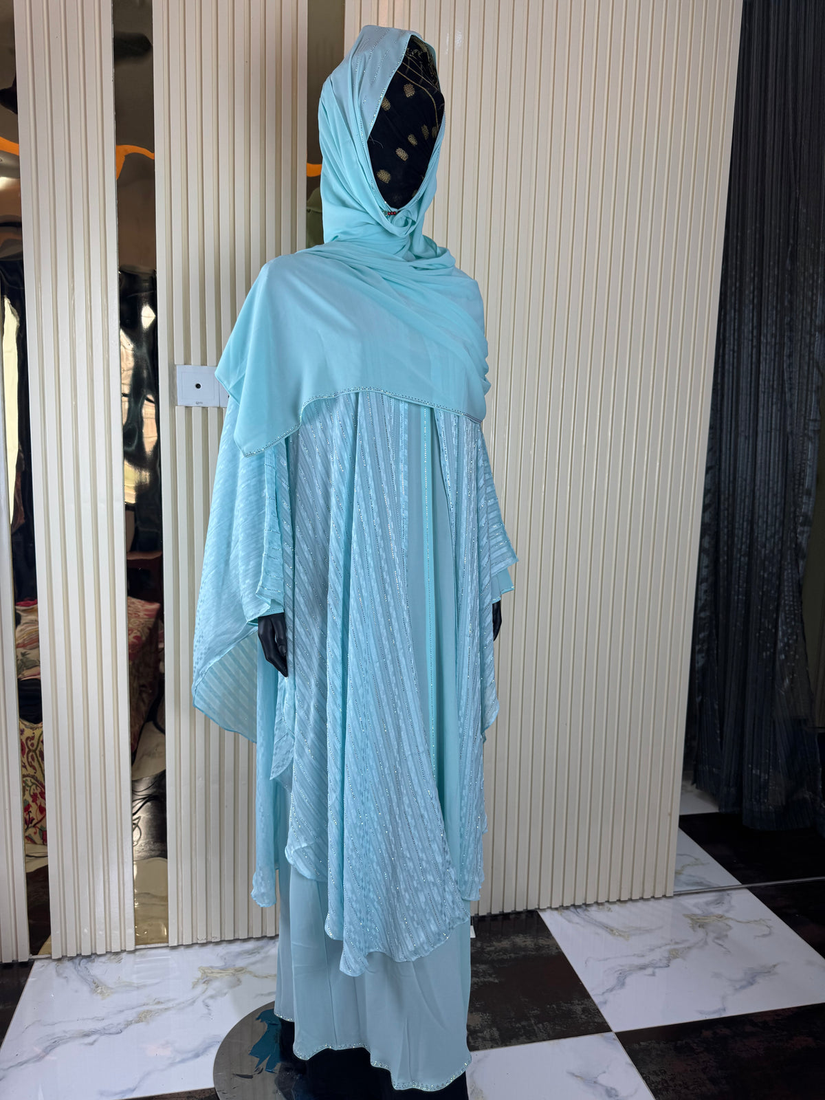 Ocean Wave Two-Layer Abaya with Scarf