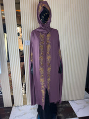 Plum Abaya with Golden Embroidery – Free Size