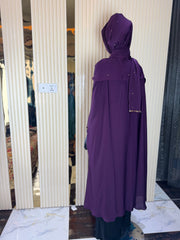 Plum Abaya with Golden Embroidery & Matching Scarf – Free Size
