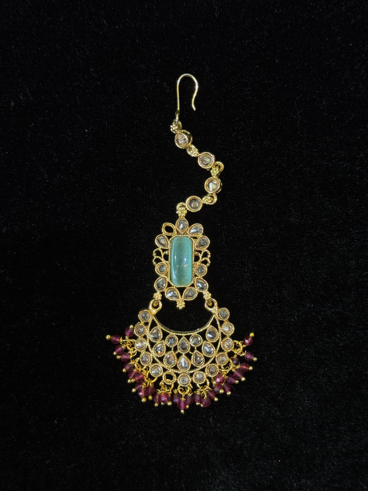 Gold-Plated Stone Tikli with Intricate Design & Gem Detailing