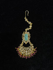 Gold-Plated Stone Tikli with Intricate Design & Gem Detailing