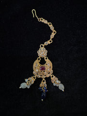 Gold-Plated Ruby & Sapphire Tikli – Bridal Elegance