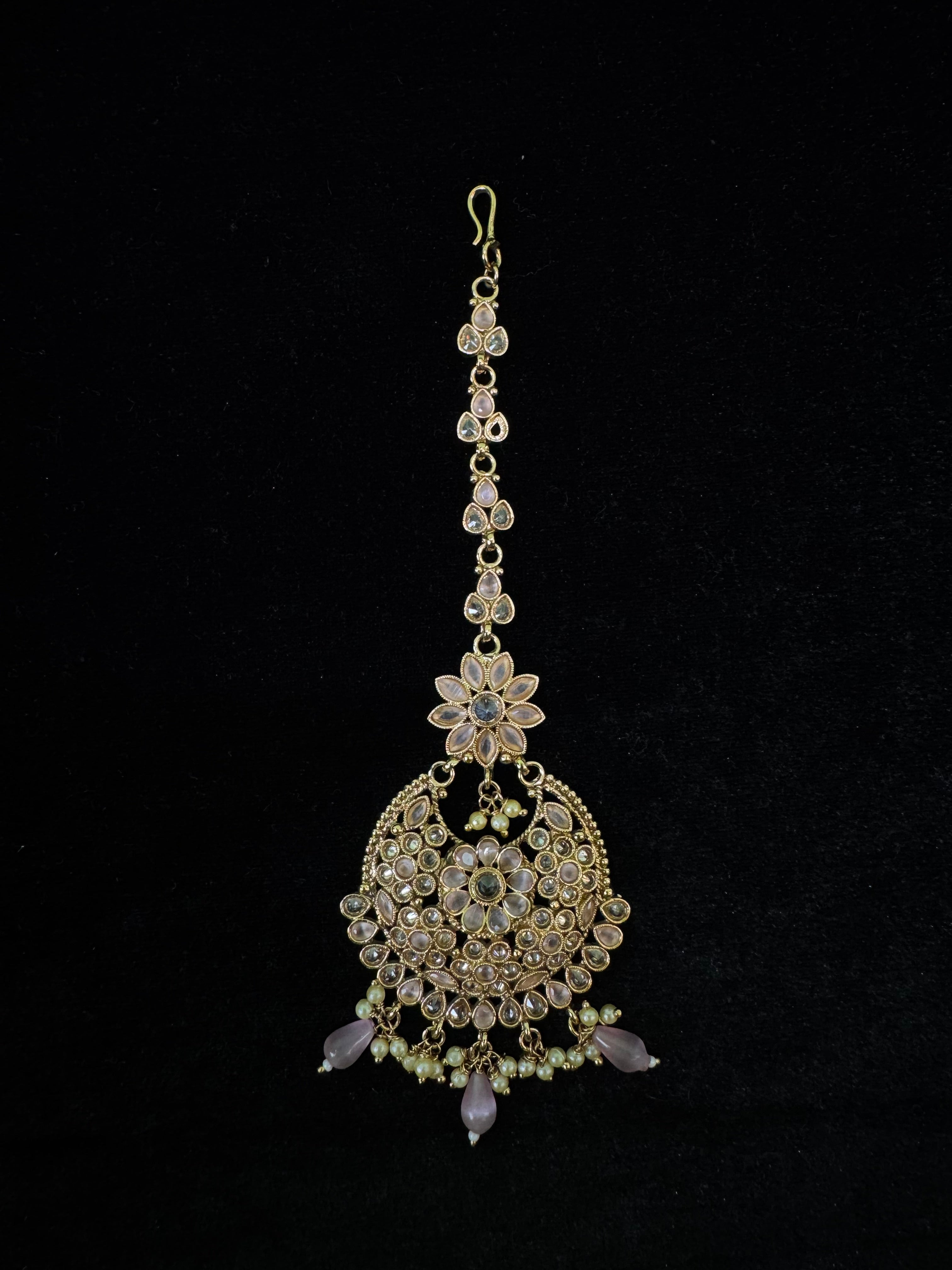 Gold-Plated Tikli with Pearls & Stone Embellishments