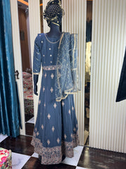 Ocean Wave Hand-Embroidered Skirt & Blouse Set with Dupatta