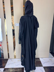 Black Abaya with Golden Embroidery & Matching Scarf – Size 56