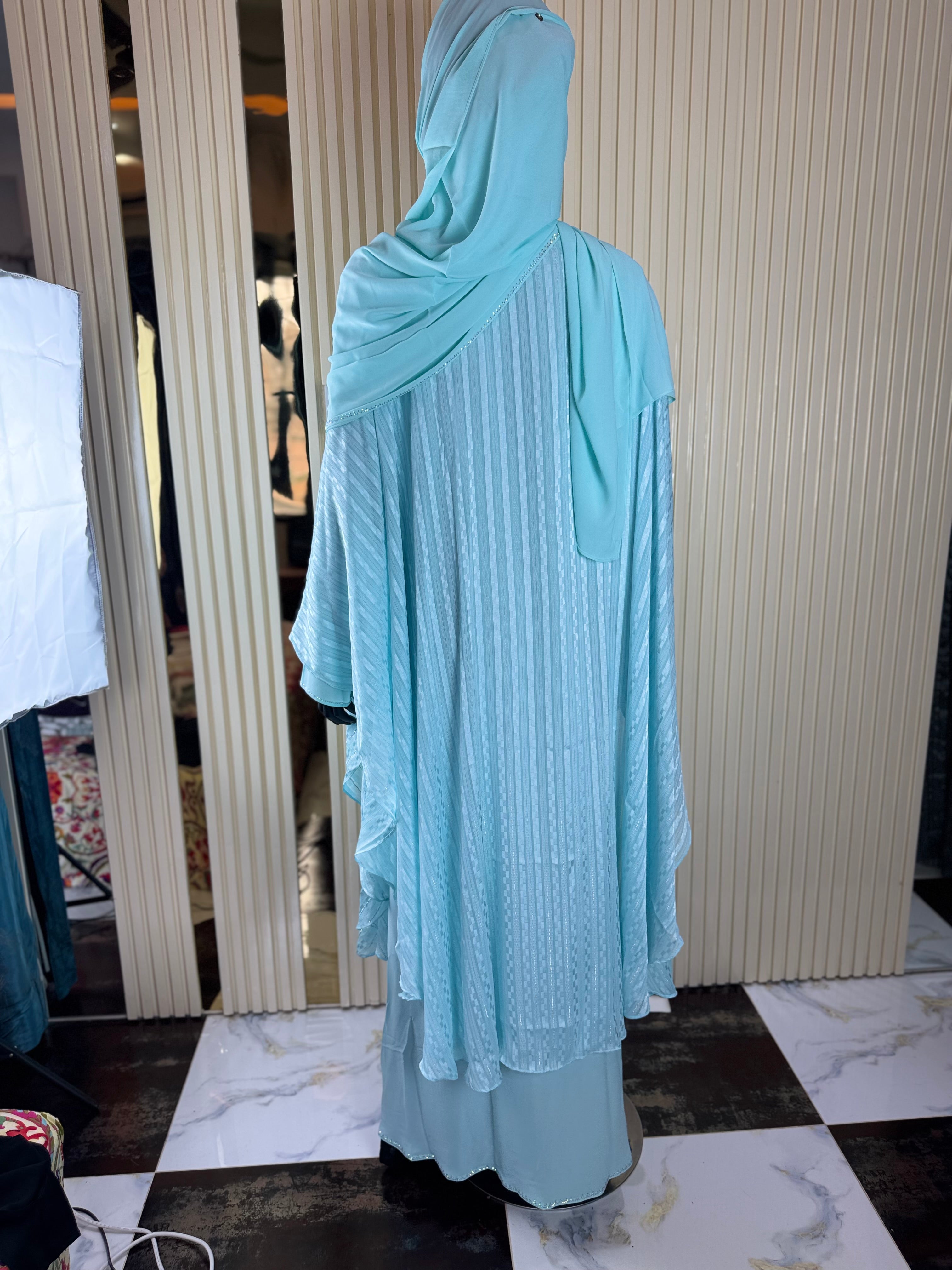Ocean Wave Two-Layer Abaya with Scarf