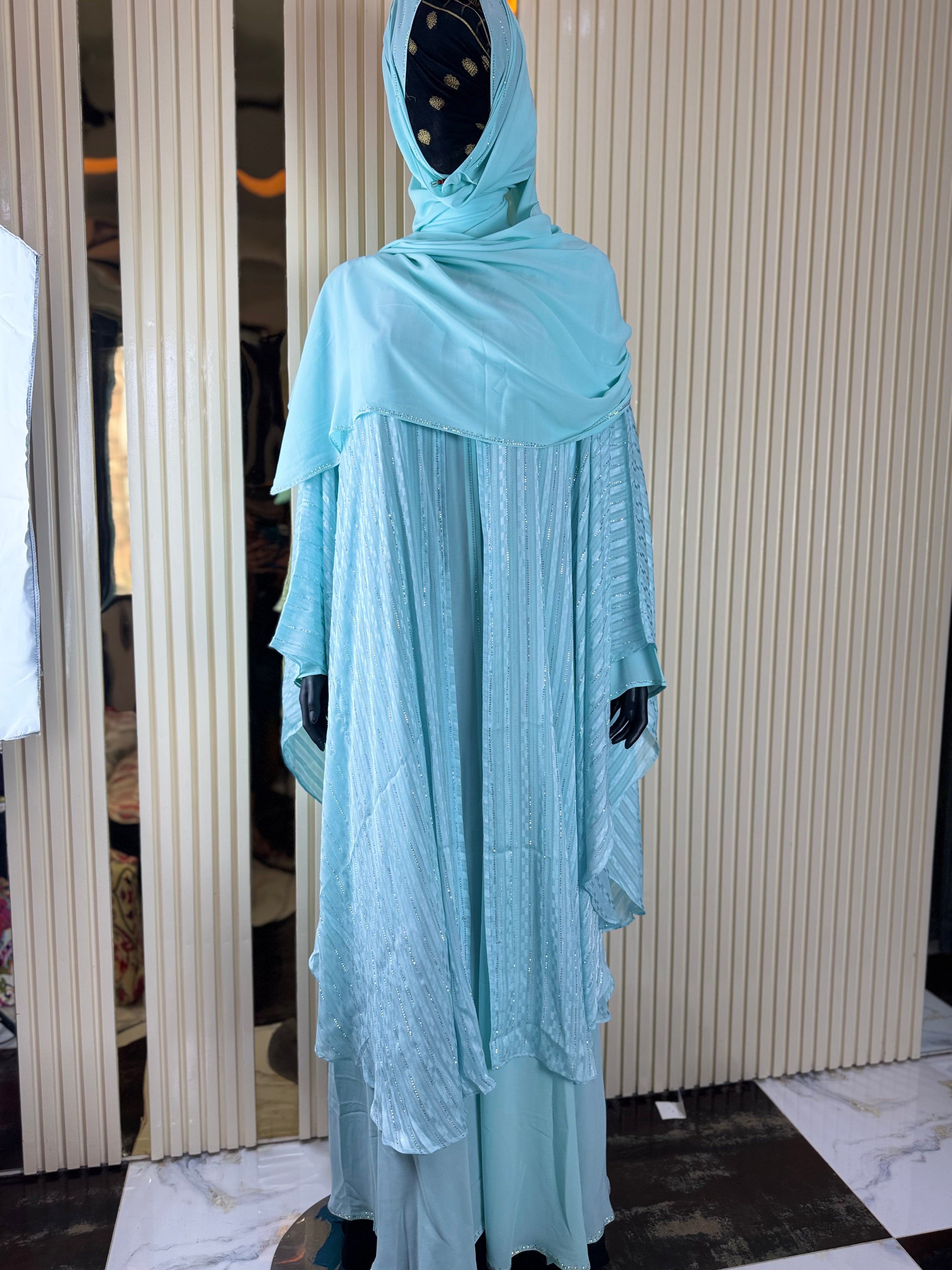 Ocean Wave Two-Layer Abaya with Scarf