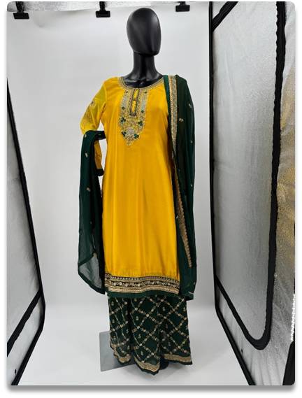 Yellow & Black Anarkali Suit Set with Dupatta – Size 42