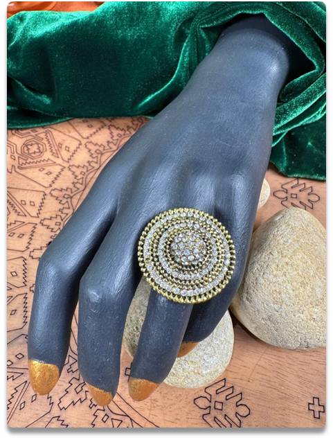 Gold-Plated Circular Stone Cocktail Ring