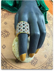 Wide Band Floral Ring with Diamond & Ruby Accents